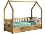 Hausbett VIPACK "Cabane, mit Dachaufbau, Bettschublade auf Rollen u. Sprossenumrandung", braun (eiche natur, eiche natur, eiche natur), B:98cm H:169cm L:208cm, Betten, Hausbett, sehr stabil und standfest gebaut inkl. Massivholz Rolllattenrost