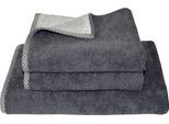 Handtuch Set DYCKHOFF "Golden Shades Rhomb", grau (graphit), 3 Stk., Walkfrottier, Walkfrottier, Obermaterial: 100% Baumwolle, Handtuch-Sets, Handtuch Set, 2 Handtücher (50x100cm), 1 Duschtuch (70x140cm)