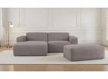 Ecksofa INOSIGN "Koa,228cm, L-Form, Modulsofa, Webstoff, Cord, Struktur, Chenille", taupe, B:228cm H:88cm T:159cm, 100% Polyester, Sofas, Ecksofa, Designsofa, Set, Hocker inklusive, weicher Lounge-Sitzkomfort