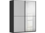 Schwebetürenschrank RAUCH "Kleiderschrank Schrank Garderobe Schlafzimmerschrank SCALE-DUO", grau (schwarz, glas seidengrau matt, griffleisten schwarz), B:181cm H:223cm T:68cm, Holzwerkstoff, Schränke, Schwebetürenschrank, edle zweigeteilte Türen Spiegel/Glas-Mix 3 Zierleisten MADE IN GERMANY