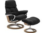 Relaxsessel STRESSLESS "Ruby", schwarz (schwarz paloma), B:88cm H:101cm T:78cm, Leder BATICK: BATICK ist ein leicht korrigiertes, durchgefärbtes und genarbtes Möbelleder, bei dem die meisten Unebenheiten und Spuren in der Regel entfernt wurden.;Leder PALOMA: PALOMA ist ein durchgefärbtes Semianilin-Möbelleder mit natürlicher Narbung., Sessel, Relaxsessel, mit Signature Base, Größe L, Gestell Eiche