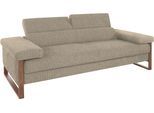 2,5-Sitzer W.SCHILLIG "finn", braun (sesame s22), B:230cm H:71cm T:106cm, Flachgewebe S22 (100% Polyester);Stoff S37 (100% Polyester);Longlife Xtra-Leder Z59: Glattleder mit modischer Prägung. Hautstärke 0, 9 - 1, 1 mm, Sofas, 2 5-Sitzer, German Design Award 2016, Fußgestell Nussbaum natur, Breite 230 cm