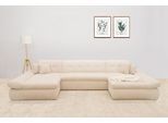Wohnlandschaft DOMO COLLECTION "MORIC wahlweise mit Bettfunktion und Armteilverstellung, XXL", beige (creme), B:386cm H:80cm T:172cm, 100% Polyester, Sofas, Wohnlandschaft, U-Form, beidseitig mit Recamiere, incl. Zierkissen, Cord-Bezug