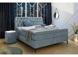 Boxspringbett JOCKENHÖFER GRUPPE "Chelsea", blau (hellblau 357, 12), B:187cm L:229cm, Bezug Bett: samtähnlich (100% Polyester);Topper und Matratzenspiegel: 100% Polyester, Komplettbetten, Boxspringbett, mit Kaltschaum-Topper