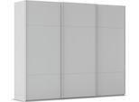Schwebetürenschrank RAUCH "Kleiderschrank Schrank Garderobe Schlafzimmerschrank SCALE-TRIO", grau (seidengrau, griffleisten seidengrau), B:271cm H:223cm T:68cm, Holzwerkstoff, Schränke, Schwebetürenschrank, edle dreigeteilte Front, 2 Zierleisten in Griff-Farbe MADE IN GERMANY