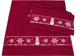 Handtuch Set DYCKHOFF "Schneemann", rot (granat), 3 Stk., Frottier, Frottier, Obermaterial: 100% Baumwolle, Handtuch-Sets, Handtuch Set, Made in Germany (2 Handtücher, 1 Duschtuch)