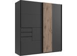 Schwebetürenschrank WIMEX "Coburg, Kleiderschrank Made in Germany", grau (graphit, viking oak), B:180cm H:198cm T:65cm, Holzwerkstoff, Schränke, Schwebetürenschrank, mit Akustikpaneel Optik oder Holzoptik eichefarben, 180cm breit