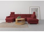 Wohnlandschaft SIT & MORE "Quincy U-Form", rot (bordeaux), B:312cm H:82cm T:213cm, Sofas, Wohnlandschaft, wahlweise mit Bettfunktion und Bettkasten