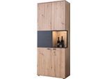 Vitrine HELA "Atlanta", braun (artisan eiche, burned wood), B:80cm H:197cm T:40cm, FSC-zertifizierter Holzwerkstoff, Glas, MDF, Metall, Schränke, Vitrine, Höhe 197 cm