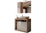 Badmöbel-Set WELLTIME "Hamburg, Badezimmerset 2tlg. Breite 92 cm, Badmöbel, Waschtisch inkl.", braun (weiß, eiche cadiz nb), B:92cm H:190cm T:49cm, Kastenmöbel-Sets, Badmöbel-Set, Waschbecken, Spiegelschrank mit LED Aufbauleuchte, Soft-Close-Funktion