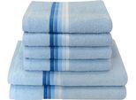 Handtuch Set DYCKHOFF "Chenille", blau, 6 Stk., Frottier, Frottier, Obermaterial: 90% Baumwolle, 10% Viskose, Handtuch-Sets, Handtuch Set, Set beinhaltet: 4x Handtuch (50x100cm) und 2x Duschtuch (70x140cm)