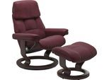 Relaxsessel STRESSLESS "Ruby", rot (bordeaux batick), B:88cm H:99cm T:77cm, Leder BATICK: BATICK ist ein leicht korrigiertes, durchgefärbtes und genarbtes Möbelleder, bei dem die meisten Unebenheiten und Spuren in der Regel entfernt wurden.;Leder PALOMA: PALOMA ist ein durchgefärbtes Semianilin-Möbelleder mit natürlicher Narbung., Sessel, Relaxsessel, mit Classic Base, Größe L, Gestell Eiche, Weng