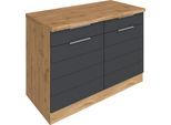 Unterschrank KOCHSTATION "KS-Luhe", grau (grau matt, wotaneichefarben), B:120cm H:86cm T:60cm, MDF, Schränke, Unterschrank, 120 cm breit, für viel Stauraum, MDF-Fronten mit waagerechter Lisene