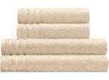 Handtuch Set KLEINE WOLKE "Royal, 4 Stück (2 Handtücher 50/100 cm + 2 Duschtücher 70/140 cm)", beige (sandbeige), 4 Stk., Frottier, Frottier, Obermaterial: 100% Baumwolle, Handtuch-Sets, Handtuch Set, Uni Farben, mit Bordüre, weich, in verschiedenen Sets erhältlich