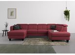 Wohnlandschaft SIT & MORE "Belluci U-Form", rot (bordeaux), B:321cm H:85cm T:195cm, Sofas, Wohnlandschaft, Kopfteilverstellung und Federkern, wahlweise mit Bettfunktion