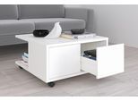 Couchtisch FMD "Twin", weiß perl, B:70cm H:36cm T:70cm, Tische, Couchtisch, Schubladen als Push-to-open, viel Staur., mit Rollen, Breite: 70 cm