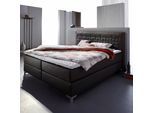 Boxspringbett HOME AFFAIRE "Coos", grau (anthrazit, orange), B:189cm L:212cm, Bezug Topper 100% Polyester;Kunstleder, Komplettbetten, Boxspringbett, mit besonderer Steppung im Kopfteil, 3 Matratzenarten, 2 Härtegrade
