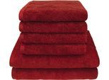 Handtuch Set DYCKHOFF "City Lights", rot (rubin), 6 Stk., Walkfrottier, Walkfrottier, Obermaterial: 100% Baumwolle, Handtuch-Sets, Handtuch Set, 4 Handtücher (50x100cm), 2 Duschtücher (70x140cm)