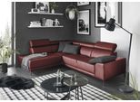 Ecksofa 3C CANDY "Greve modern und bequem, inkl. manueller Kopfteilverstellung, L-Form", rot, B:249cm H:79cm T:209cm, 100% Leder, Sofas, Ecksofa, wahlweise mit motorischem Sitzvorzug