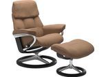Hocker STRESSLESS "Ruby", braun (latte batick), B:53cm H:41cm T:39cm, Leder BATICK: durchgefärbtes und genarbtes Möbelleder;Leder PALOMA: durchgefärbtes Semianilin-Möbelleder, Hocker, Hocker, mit Signature Base, Gestell Eiche, Wenge, Braun & Schwarz