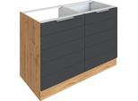 Spülenschrank KOCHSTATION "KS-Luhe", grau (grau matt, wotaneichefarben), B:120cm H:82cm T:60cm, MDF, Schränke, Spülenschrank, 120 cm breit, hochwertige MDF-Fronten mit waagerechter Lisene