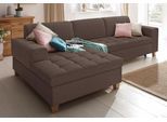 Ecksofa HOME AFFAIRE "Corby L-Form", braun (mittelbraun), B:266cm H:80cm T:162cm, Struktur fein (100% Polyester);Chenille (100% Polyester);NaturLEDER (echtes Rindsleder) auf Sitzfläche, Kunstleder im Korpus;Melrose (100% Polyester), Sofas, Ecksofa, wahlweise mit Bettfunktion, Steppung auf Sitzfläche
