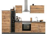 Küchenzeile KOCHSTATION "KS-Samos", braun (küche: natur, front: wotaneiche, korpus: grafitgrau, arbeitsplatte: anthrazit), B:300cm H:200cm T:60cm, Komplettküchen-Sets, Küchenzeile, Breite 300 cm, wahlweise mit E-Geräten, mit Arbeitsplatte