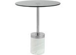 Beistelltisch KAYOOM "Lana 125, robuste Glasplatte, Sockel in Mamor Optik", grau (graphit, weiß, weiß, grau), B:46cm H:53cm T:46cm, 100% Edelstahl, 100% Glas, 100% Marmor, Tische, Beistelltisch, robust, pflegeleicht, hochwertig, Outdoor und Indoor geeignet