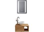 Badmöbel-Set SAPHIR "Serie 6915", braun (halifax eiche, halifax eiche), B:61cm H:200cm T:35cm, Kastenmöbel-Sets, Badmöbel-Set, Gäste-Bad, 61 cm breit, mit LED-Spiegel, offenem Fach und 1 Tür
