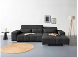 Ecksofa COTTA "Orion L-Form", schwarz, B:307cm H:73cm T:186cm, 100% Polyester, Sofas, Ecksofa, mit 2x Kopfteilverstellung & 3 Nierenkissen
