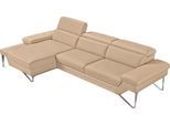 Ecksofa EGOITALIANO "Princess, elegantes Designsofa mit erstklassigem Sitzkomfort, L-Form", beige (champagner), B:282cm H:95cm T:168cm, Leder »BULL« (echtes Rindsleder). Geschliffenes, pigmentiertes und behandeltes Rindsleder mit einer Dicke von 1, 3-1, 5 mm. Dieses Leder zeigt eine ziemlich weiche Hand mit einem halb undurchsichtigen Aussehen. Es handelt sich um ein geschütztes Leder. Eine leicht