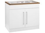 Spülenschrank KOCHSTATION "KS-Samos", weiß (weiß, wotaneichefarben), B:100cm H:85cm T:60cm, Schränke, Spülenschrank, 100 cm breit, inkl. Einbauspüle