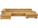 Wohnlandschaft SIT & MORE "Alcudia U-Form", gelb (curry), B:349cm H:73cm T:226cm, Sofas, Wohnlandschaft, wahlweise mit Bettfunktion
