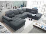 Wohnlandschaft ED EXCITING DESIGN "Wayne U-Form mit Bettfunktion, Bettkasten", grau (anthrazit, uran 04 anthrazit), B:340cm H:104cm T:240cm, 95% Polyester, 5% Nylon, Sofas, Wohnlandschaft, Arm- und Kopfteilverstellung & 3 Nierenkissen