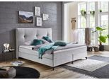 Boxspringbett "Romy", grau (hellgrau), B:194cm L:214cm, Bezug Bettbox und Obermatratze: Strukturstoff (90% Polyester, 10% Nylon);Topper: Jersey (100% Polyester), ATLANTIC HOME COLLECTION, Komplettbetten, Boxspringbett