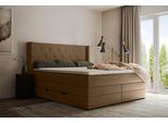 Boxspringbett HOME AFFAIRE "Elegance", beige (sand), B:161cm L:210cm, Samtoptik (100% Polyester);Struktur (100% Polyester), Komplettbetten, Boxspringbett, mit schöner Knopfheftung, in den Härtegraden H2 & H3, inkl. Schubladen