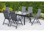 Garten-Essgruppe MERXX "Taviano", grau (anthrazit, anthrazit, grafit), Polyester, Aluminium, Polyester, Sicherheitsglas, Sitzmöbel-Sets, Garten-Essgruppe, 6 Klappsessel, 5-fach verstellbar, Tisch
