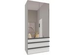 Falttürenschrank WIMEX "Oxford by fresh to go, in der Breite 100cm, in 2 Höhen erhältlich", weiß, Schränke, Weiß, B/H/T: 100cm x 216cm x 58cm, Schubladen: 3 Stk. Türen: 2 Stk. mit Spiegel, Holzwerkstoff, Falttürenschrank, mit hochwertigen Falttüren für den perfekten Überblick, B:100cm H:216cm T:58cm