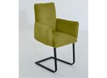 Freischwinger K+W KOMFORT & WOHNEN "6502", grün (olive, schwarz), B:61cm H:90cm T:62cm, Stühle, Freischwinger, Freischwinger mit Armlehnen, Flachstahlkufe in schwarz