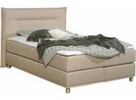 Boxspringbett MAINTAL, beige, Liegefläche B/L: 140cm x 200cm, H2 + H2, Tonnentaschen-Federkernmatratze, Bezug: Strukturstoff aus 100% Polyester;Bezug der Spiegelfläche Matratzendrell aus 100% Polyester;Bezug des Toppers: 100% Polyester, Komplettbetten, Boxspringbett, inkl. Topper