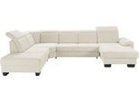Wohnlandschaft HOME AFFAIRE "Cornwall U-Form", beige (natur), B:360cm H:84cm T:253cm, Struktur fein (100% Polyester);Luxus-Microfaser weich (90% Polyester, 10% Polyamid), Sofas, Wohnlandschaft, inkl. Sitztiefenverstellung, wahlweise mit Bettfunktion