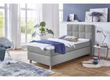 Boxspringbett, grau, B:115cm L:210cm, Bezug Bett: Feinstruktur 100% Polyester;Bezug Bonnell-Federkernmatratze: 100% Polyester;Bezug Kaltschaummatratze: 100% Polyester;Bezug Tonnentaschenfederkernmatratze: 80% Baumwolle, 20%Polyester;Topper: Komfortschaum mit Bezug 100% Polyester, WESTFALIA SCHLAFKOMFORT, Komplettbetten, Boxspringbett, mit Topper