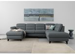 Wohnlandschaft SIT & MORE "Mellum U-Form", grau (dunkelgrau), B:306cm H:87cm T:212cm, 100% Polyester, Sofas, Wohnlandschaft, Federkern, wahlweise mit Bettfunktion, Stauraum und Armteilfunktion