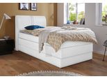Boxspringbett HAPO, weiß (weiß, kunstleder), Liegefläche B/L: 100cm x 200cm, kein Härtegrad, Bonnell-Federkernmatratze, Kopfteil, seitliche Unterbox und Obermatratze sind mit pflegeleichtem Feinstrukturstoff in Leinenoptik (100% Polyester) oder Kunstleder bezogen;Die Oberseite der Unterfederung und die Ober- und Unterseite der Obermatratze sind jeweils mit einem rutschhemmenden Stoff aus 100% Poly