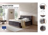 Boxspringbett HOME AFFAIRE "Vinton", grau (charcoal), B:200cm L:213cm, Komplettbetten, Boxspringbett, aus Eiche, mit LED-Beleuchtung, verschiedene Härtegrade (auch H4)