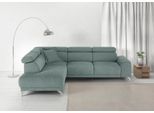 Ecksofa 3C CANDY "Greve Sofa immer mit manuelle Kopfteilverstellungen, modern, elegant", blau (petrol), B:249cm H:79cm T:209cm, 100% Leder, Sofas, Ecksofa, wahlweise motorischer Sitzvorzug, bequem und zeitlos, L-Form