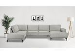 Wohnlandschaft OTTO HOME "XXL Sofa Oland, Struktur, Flachgewebe, Luxus-Microfaser, Boucle", braun (latte), B:345cm H:85cm T:210cm, 100% Polyester, Sofas, Wohnlandschaft, U-Form, 345 cm, Wellenunterfederung, Skandi-Design, Metallfüße