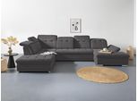 Wohnlandschaft COTTA "Holiday U-Form mit Sitztiefen-, Armteil- und Kopfteilverstellung", braun (mud), B:386cm H:86cm T:265cm, 100% Polyester, Sofas, Wohnlandschaft, wahlweise mit Bettfunktion & Bettkasten