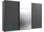Schwebetürenschrank WIMEX "Norderstedt", grau (graphit, spiegel), B:313cm H:210cm T:64cm, Holzwerkstoff, Schränke, Schwebetürenschrank, INKLUSIVE 2 Stoffboxen und 2 zusätzliche Einlegeböden, mit Spiegel
