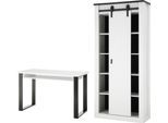 Schrank-Set HOME AFFAIRE "SHERWOOD", weiß (pinie weiß dekor), B:220cm H:201cm T:60cm, Kastenmöbel-Sets, Schrank-Set, Büromöbel Set, mit Scheunentorbeschlag aus Metall, Breite ca. 220 cm